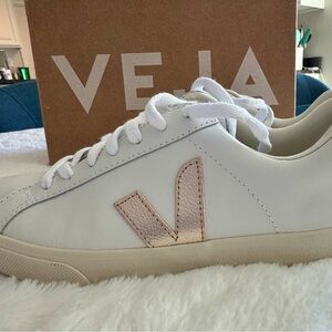 Veja Esplar White Sneakers with Rose Gold Size 8